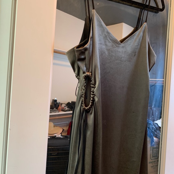 Topshop Dresses & Skirts - Suede olive Pewter dress with cut outs